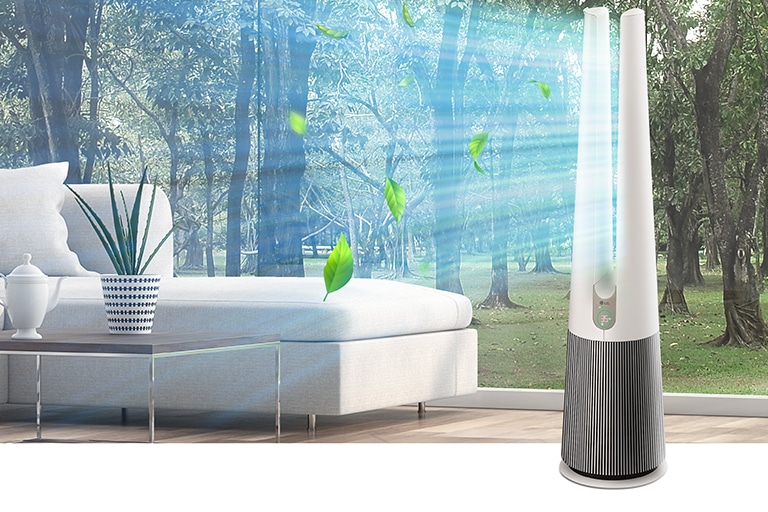 illustration of gentle breeze coming out of LG AeroTower with the natural wind more