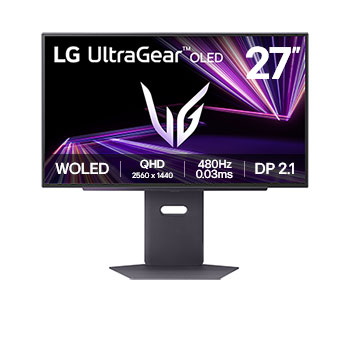 Front view of LG UltraGear™ 27-inch OLED 480Hz QHD Gaming Monitor | 0.03ms (GtG), DP 2.1, DisplayHDR True Black 400  27GX790A-B