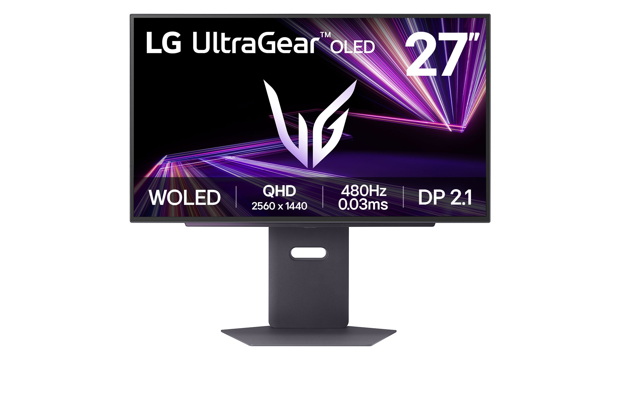 Front view of LG UltraGear™ 27-inch OLED 480Hz QHD Gaming Monitor | 0.03ms (GtG), DP 2.1, DisplayHDR True Black 400  27GX790A-B