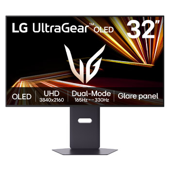 Front view of LG UltraGear™ GX8 32-inch OLED 4K UHD Gaming Monitor | 32GX850A with Dual-Mode, 0.03ms (GtG), DisplayHDR™ True Black 400 32GX850A-B