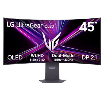 Front view of LG UltraGear™ 45-inch OLED Dual-Mode 5K2K Gaming Monitor | 0.03ms (GtG), Rich Bass (10Wx2), DisplayHDR True Black 400, DP 2.1 & USB-C 45GX950A-B