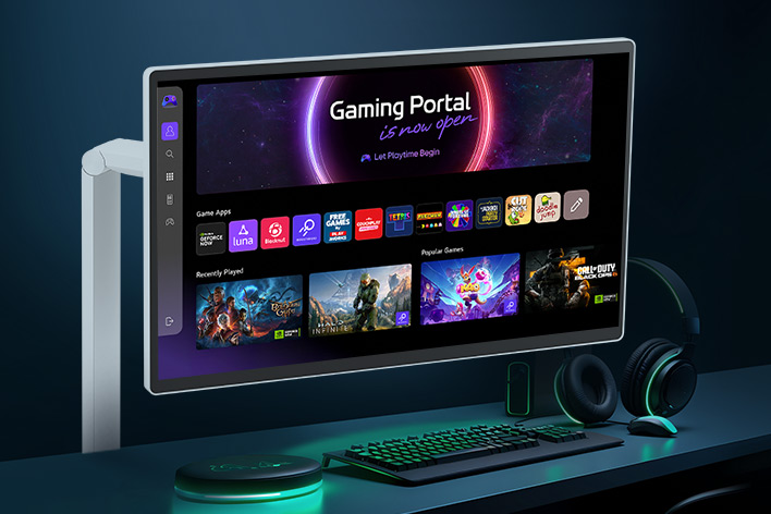 The LG Smart Monitor Swing screen displays the game apps interface.