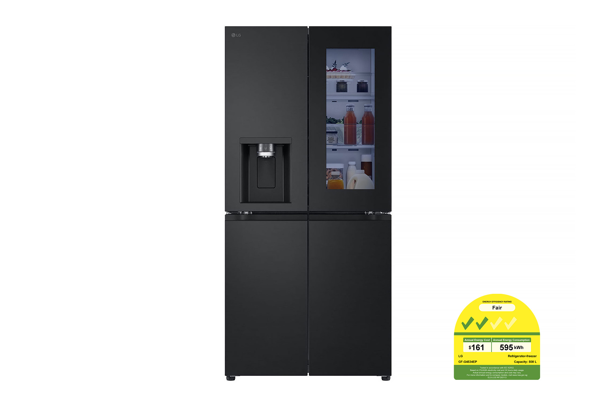 Front view of 508L InstaView® Refrigerator in Essence Matte Black GF-G4534EP