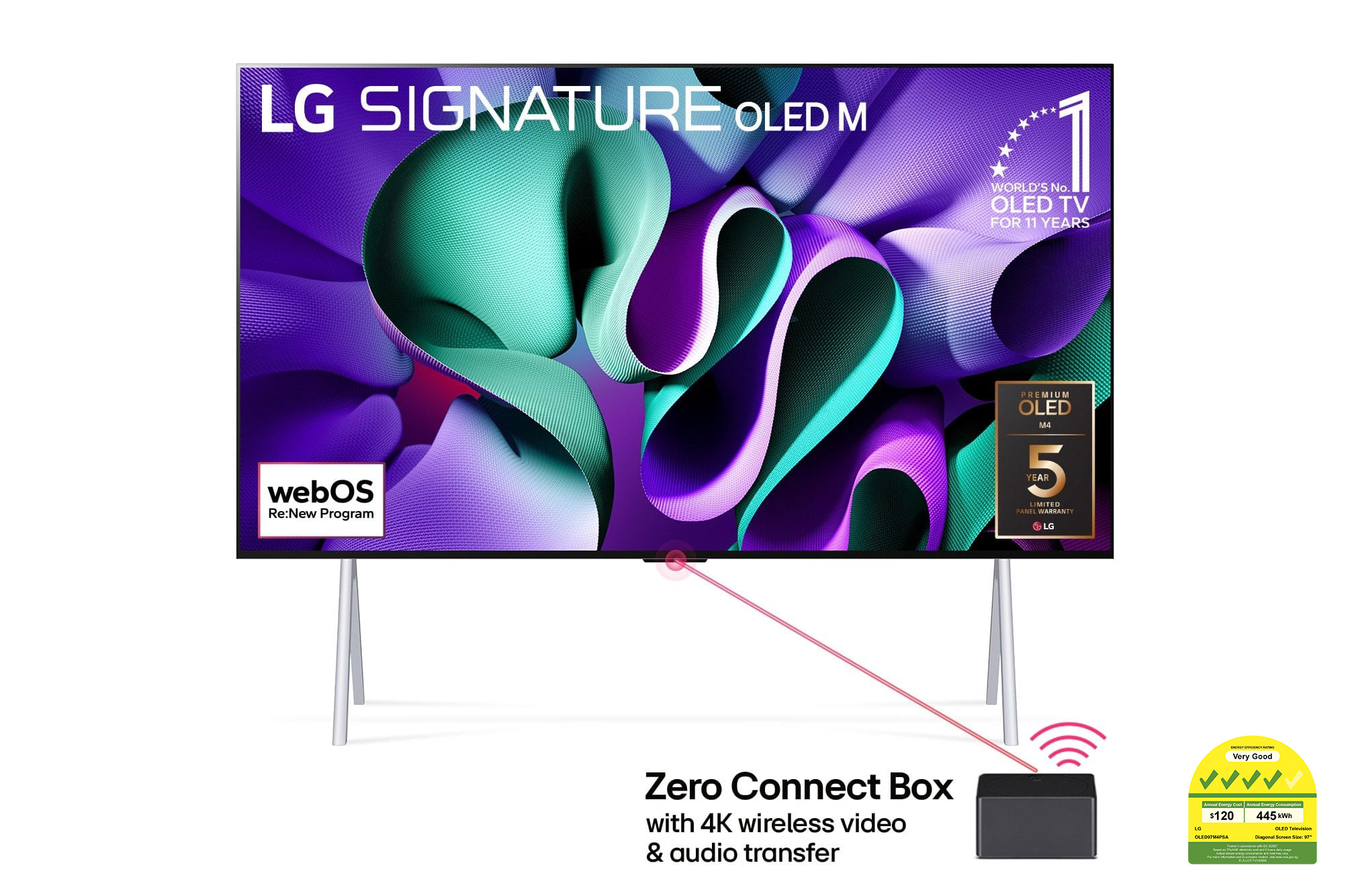 Front view of True Wireless TV 97 inch LG SIGNATURE OLED M4 with 4K 120Hz Video & Audio Transfer  OLED97M4PSA