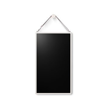 LG StanbyME 2 is hung on the wall using the wall strap.