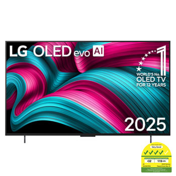 Front view of 42 inch LG OLED evo AI TV C5 144Hz Gaming Mode* Dolby Vision & HDR10 4K UHD (2025) OLED42C5PSA