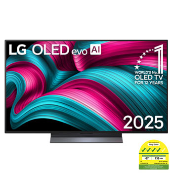 Front view of 48 inch LG OLED evo AI TV C5 144Hz Gaming Mode* Dolby Vision & HDR10 4K UHD (2025) OLED48C5PSA