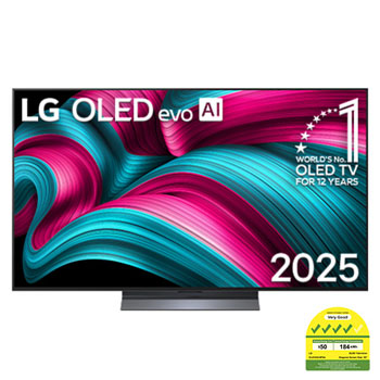 Front view of 55 inch LG OLED evo AI TV C5 144Hz Gaming Mode* Dolby Vision & HDR10 4K UHD (2025) OLED55C5PSA