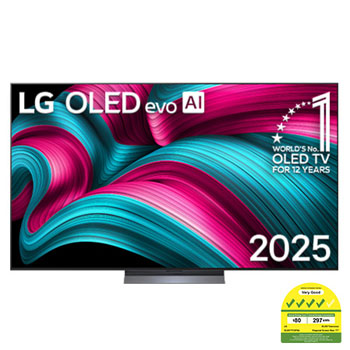 Front view of 77 inch LG OLED evo AI TV C5 144Hz Gaming Mode* Dolby Vision & HDR10 4K UHD (2025) OLED77C5PSA