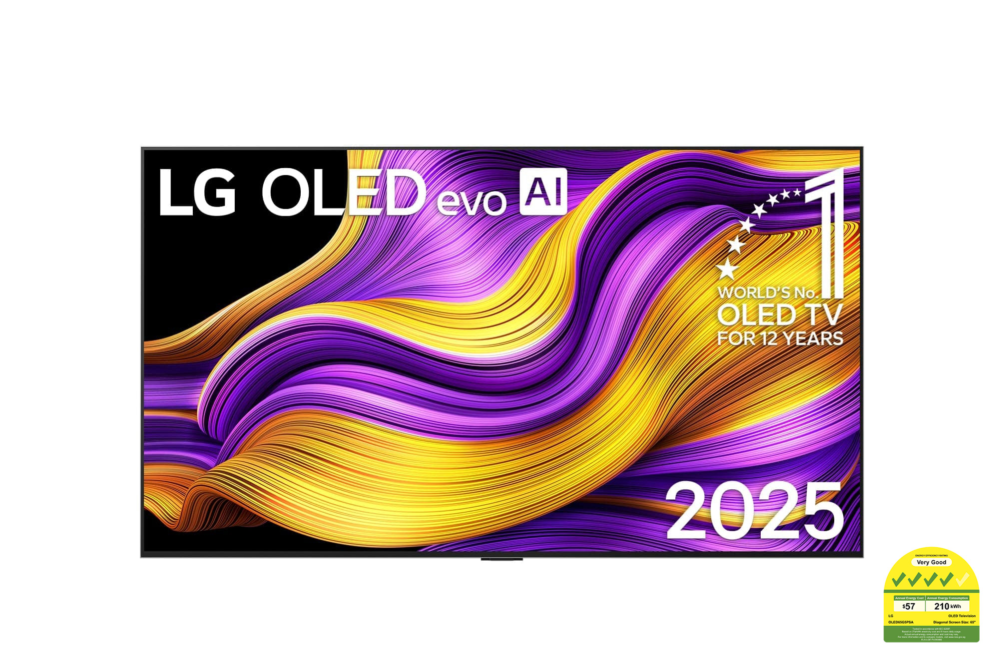 Front view of 65 Inch LG OLED evo AI G5 4K Smart TV 2025 OLED65G5PSA