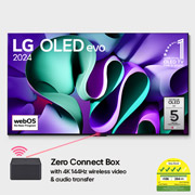 Front view of World’s First True Wireless TV 77 inch LG OLED evo AI M4 with 4K 144Hz Video & Audio Transfer  OLED77M4PSA