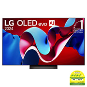 Front view of LG OLED evo AI C4 55 inch TV 4K Smart TV 2024 | Wall mounted | TV stand | TV wall design | Ultra HD 4K resolution | AI ThinQ® OLED55C4PSA