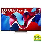 Front view of LG OLED evo AI C4 65 inch TV 4K Smart TV 2024 | Wall mounted | TV stand | TV wall design | Ultra HD 4K resolution | AI ThinQ® OLED65C4PSA