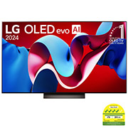 Front view of LG OLED evo AI C4 77 inch TV 4K Smart TV 2024 | Wall mounted | TV stand | TV wall design | Ultra HD 4K resolution | AI ThinQ® OLED77C4PSA