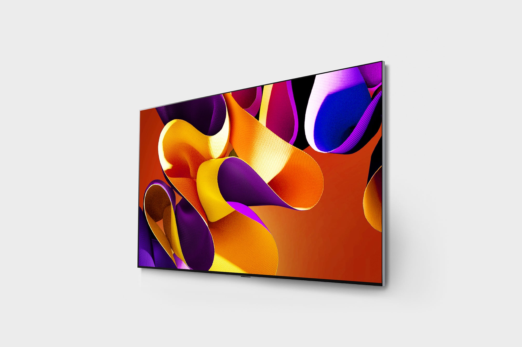 Slightly-angled left-facing side view of LG OLED G4 on the wall