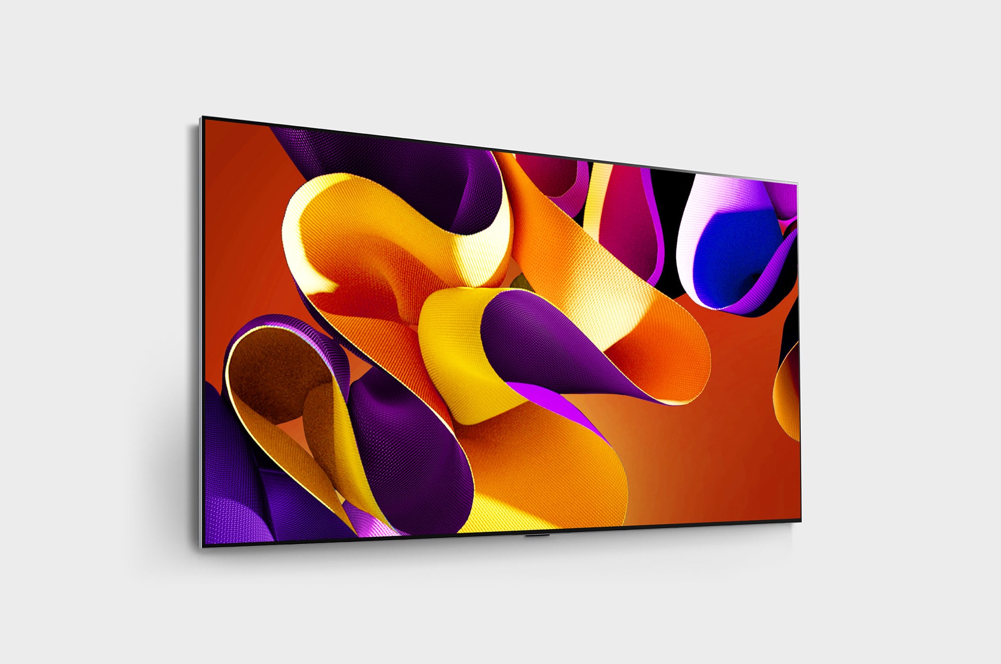 Slightly-angled right-facing side view of LG OLED G4 on the wall