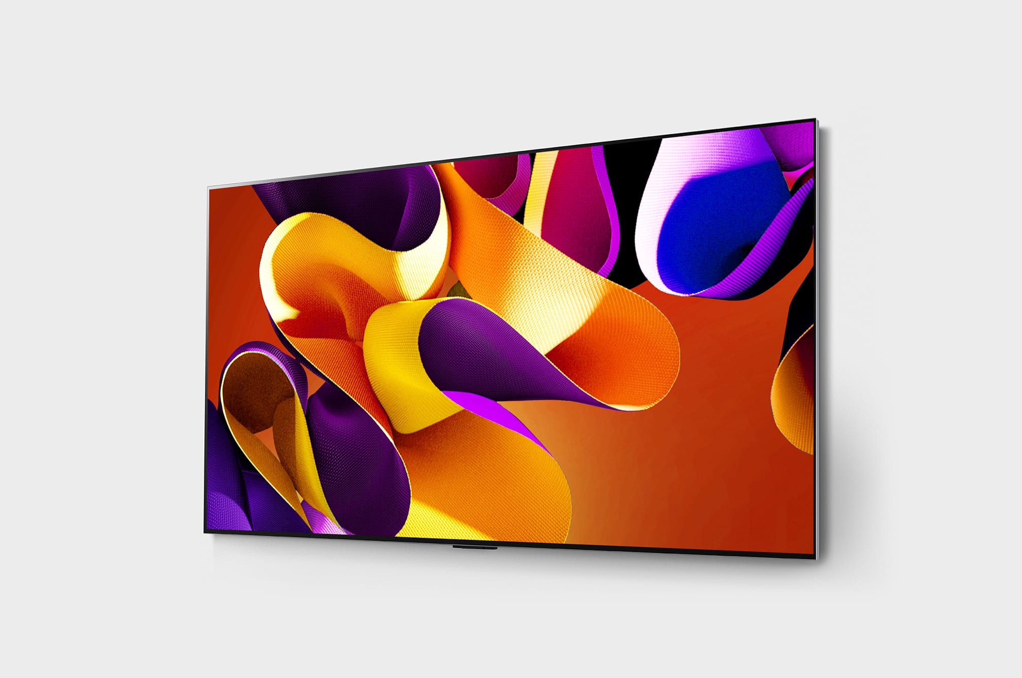 Slightly-angled left-facing side view of LG OLED G4 on the wall