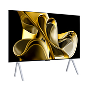 Slightly-angled right-facing side view of LG OLED M3 on the stand