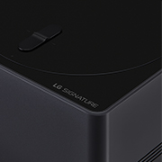 Slightly-angled close-up of the Zero Connect Box with the LG OLED logo on the edge