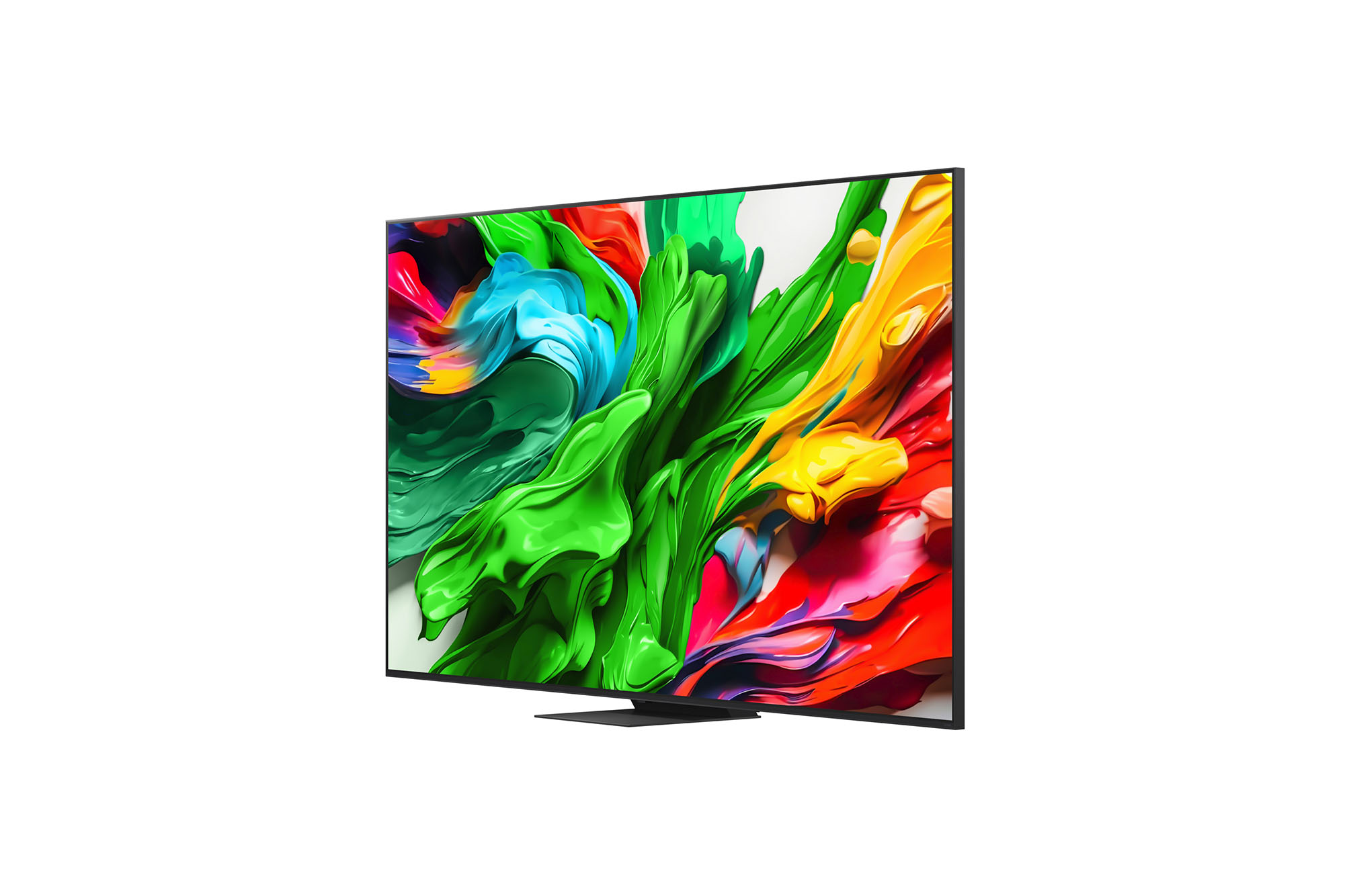 Slightly-angled left-facing side view of LG QNED evo TV