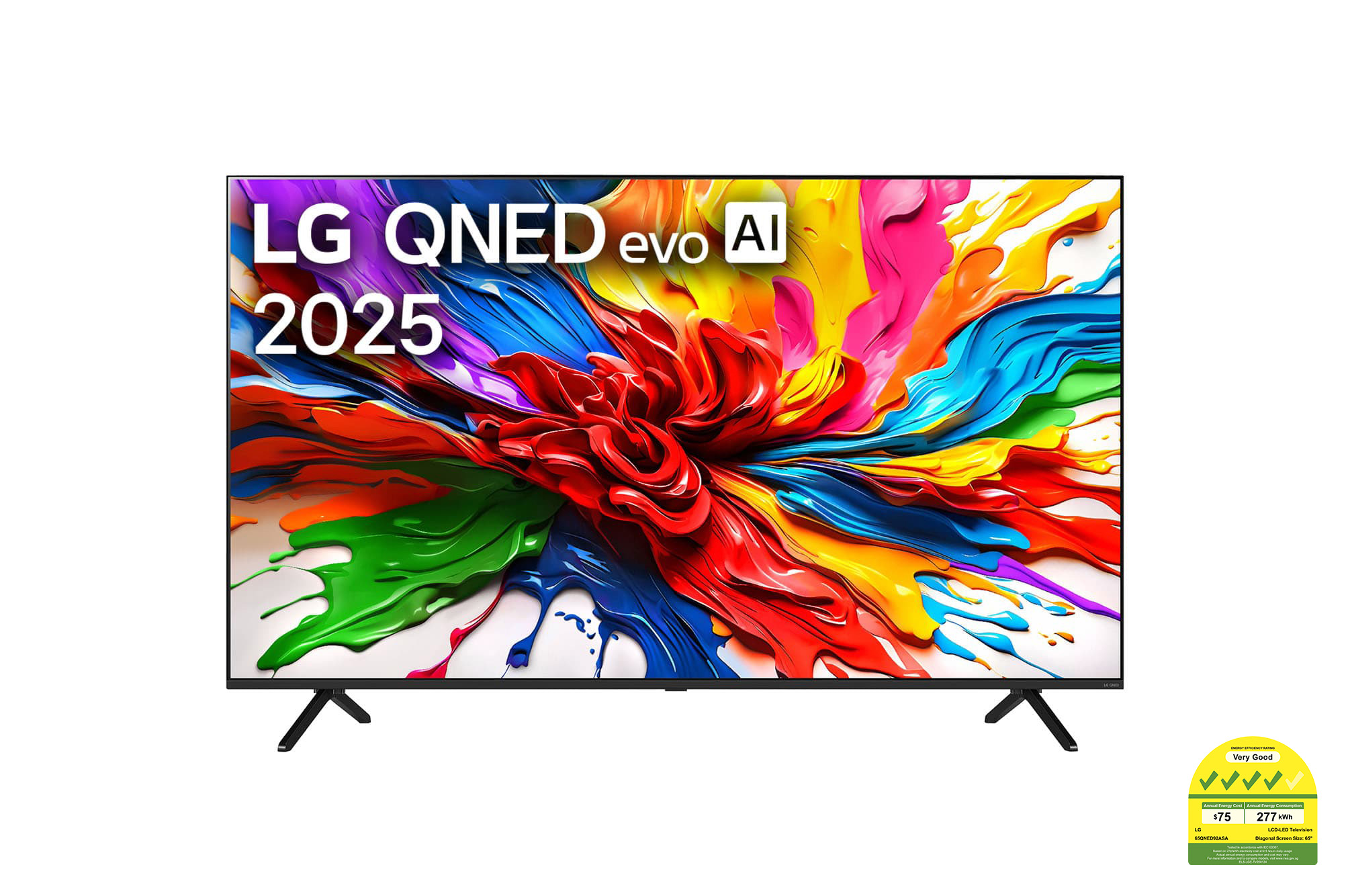 Front view of 65 Inch LG QNED evo AI QNED92 4k Smart TV 2025 65QNED92ASA