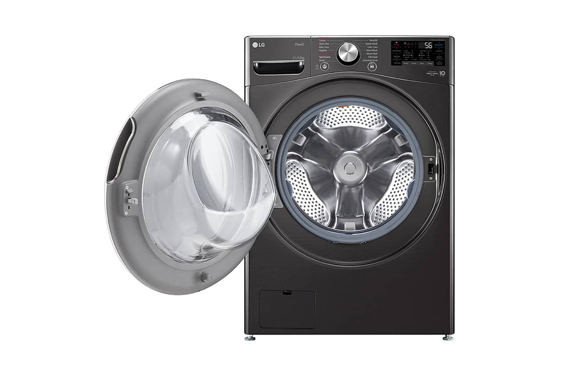 LG 21/12kg, AI Direct Drive Front Load Washer Dryer in Black Steel, F2721HVRB