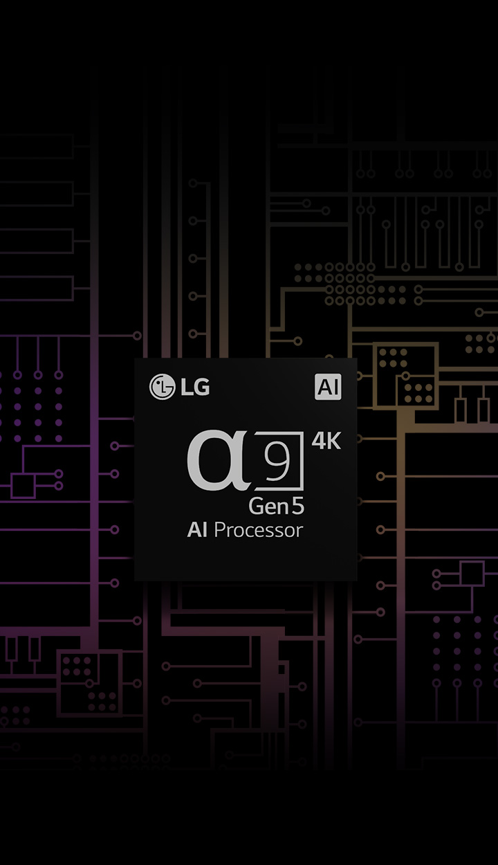 An image of the α9 Gen 5 AI processor 4K has a black and white background which transforms into color.