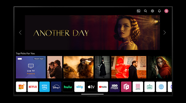  Several apps float against a black backdrop then neatly arrange themselves onto a television screen.