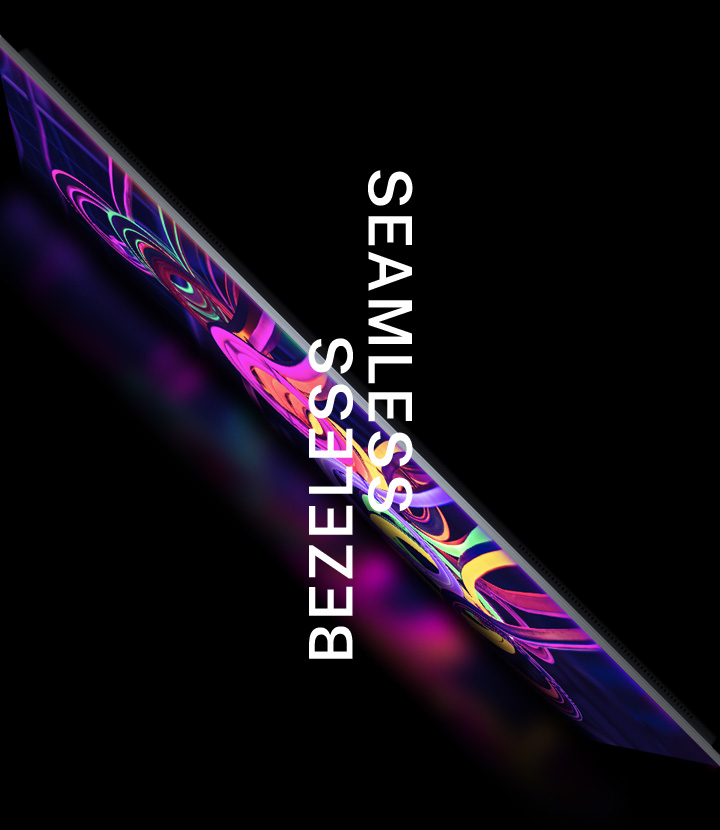 Beginning with a view of LG OLED's slim edge, the television rotates against a black backdrop to reveal a neon image of colorful cables. As the backdrop transforms into a white living space, the image on the screen becomes an impressionist painting of nature.
