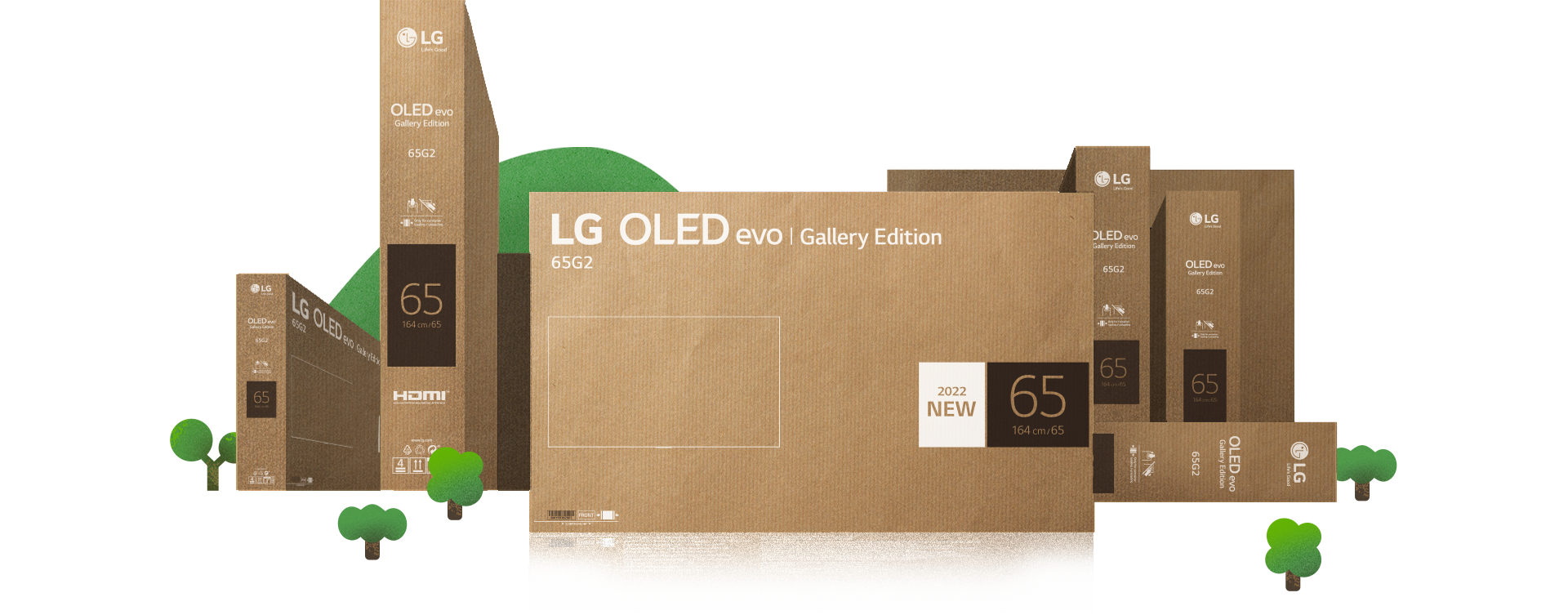 An illustration of a nature-filled city created using LG OLED's eco-friendly packaging