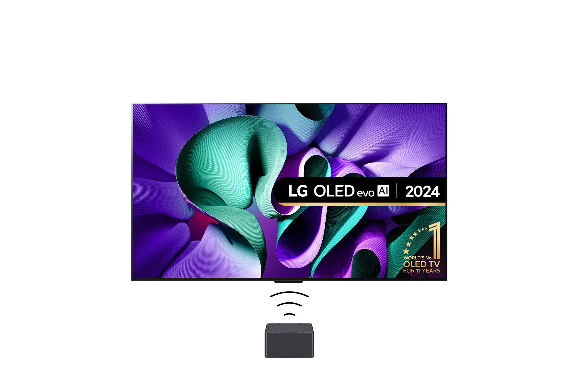 Front view of True Wireless TV 83 inch LG OLED evo AI M4 with 4K 144Hz Video & Audio Transfer OLED83M49LA