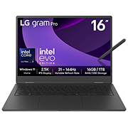 Front view of 16" LG gram Pro 2in1 Laptop, Windows 11 Home, Intel® Core™ Ultra Processor, Black 16T90TP-G.AA78A1