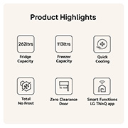 Product Highlights Feature Cards with 6 USPs Showing Capacity Cooling Effectiveness Smart Function and Flush Design 