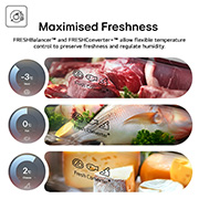 Imag Feature Card Showing  Maximised Freshness With Fresh Convertor And Optimal Temperature For Meats Cheese and Fish  