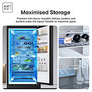 Feature Card Showing Fridge With A Thinner Wall and Door Bottle Rack And Movable Folding Shelves 