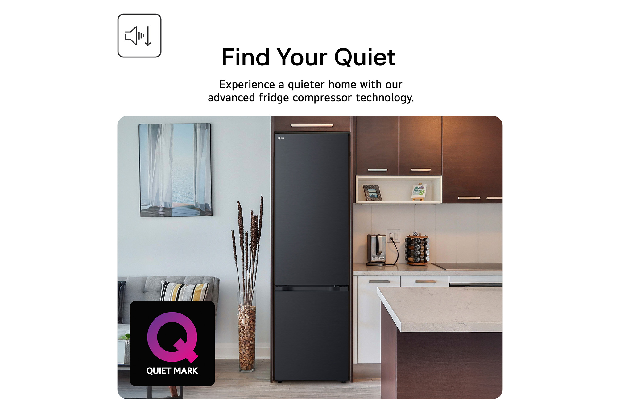 Feature Card Showing LG GBBS524AEV Black  Fridge Freezer With A  Quiet Mark Award In A Life Style Kitchen Shop 