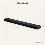 top close-up of the sound suite H7 showing the dimensions of the product on a beige background