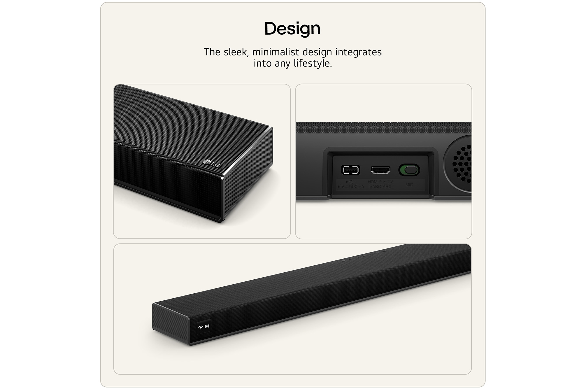 3 angle shots showing the sound suite H7 sleek minimalist design harmoniously integrates into any lifestyle