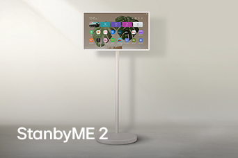 LG StanbyME 2 TV on a stand.
