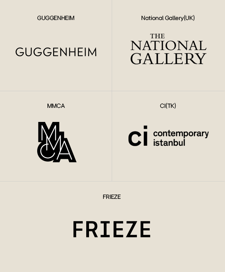 Logo of Guggenheim, MMCA, Contemporary Istanbul, National Gallery, and Frieze.
