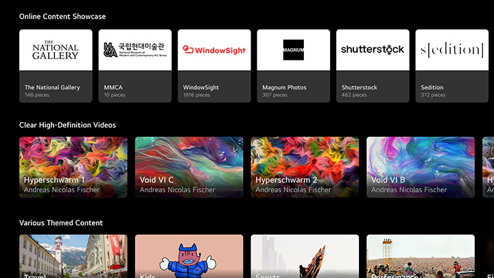 LG TV showcasing a variety of artworks.