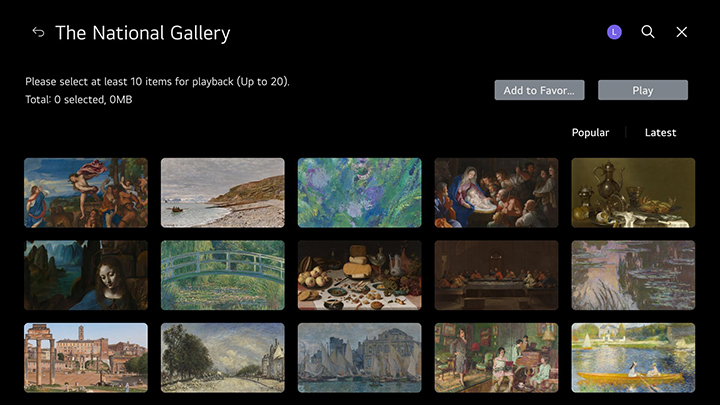 LG TV featuring National Gallery artworks to choose from.