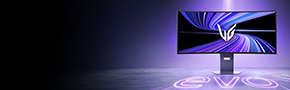 LG UltraGear 39GX950B Monitor on a dark background with purple lighting  along with the message pre-order now