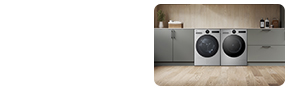 lg washing machine and dryer in a kitchen setting with a discount message