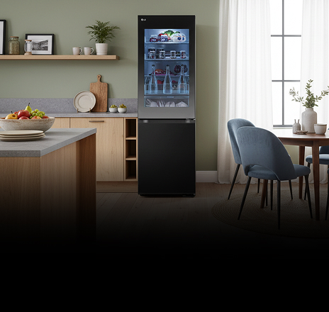 Fridge freezers in a modern kitchen with warm neutral tones.