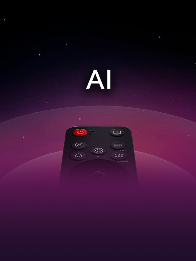 LG TV screen with a moving pointer explains Magic Remote point-and-click navigation across content.