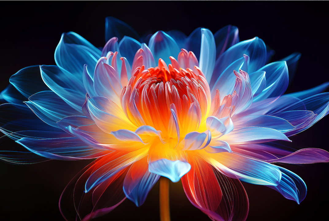 LG TV displaying a bright flower against a dark background illustrates Mini LED light control and vivid contrast.