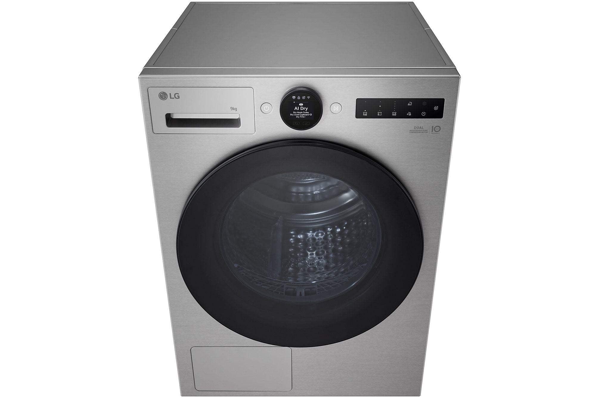 LG 9kg DUAL Inverter Heat Pump™ Dryer, Silver, RHX7009TSB, Front View