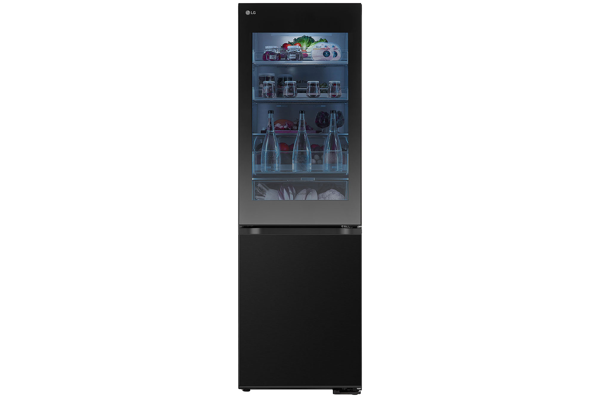 front view of 349L InstaView™ Bottom Freezer Refrigerator Essence Black Steel  GBG5160CEV.AEVQLGU