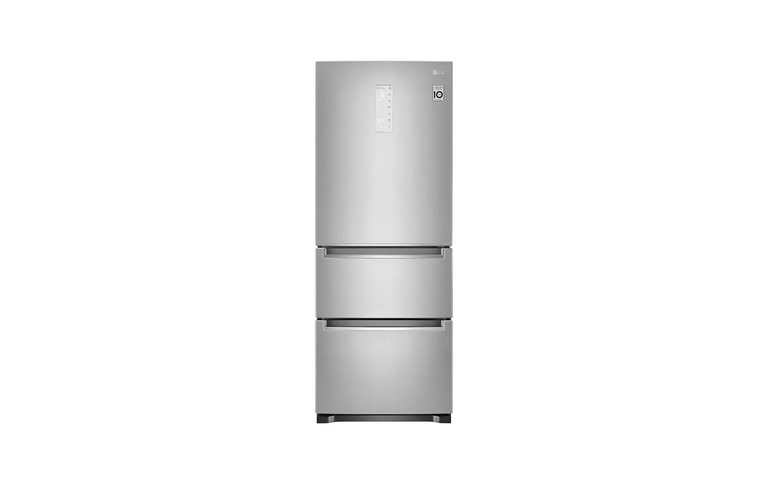 LG Kimchi fridge with a minimalist stainless steel design, featuring a top fridge compartment and two dedicated lower drawers for optimal kimchi storage.